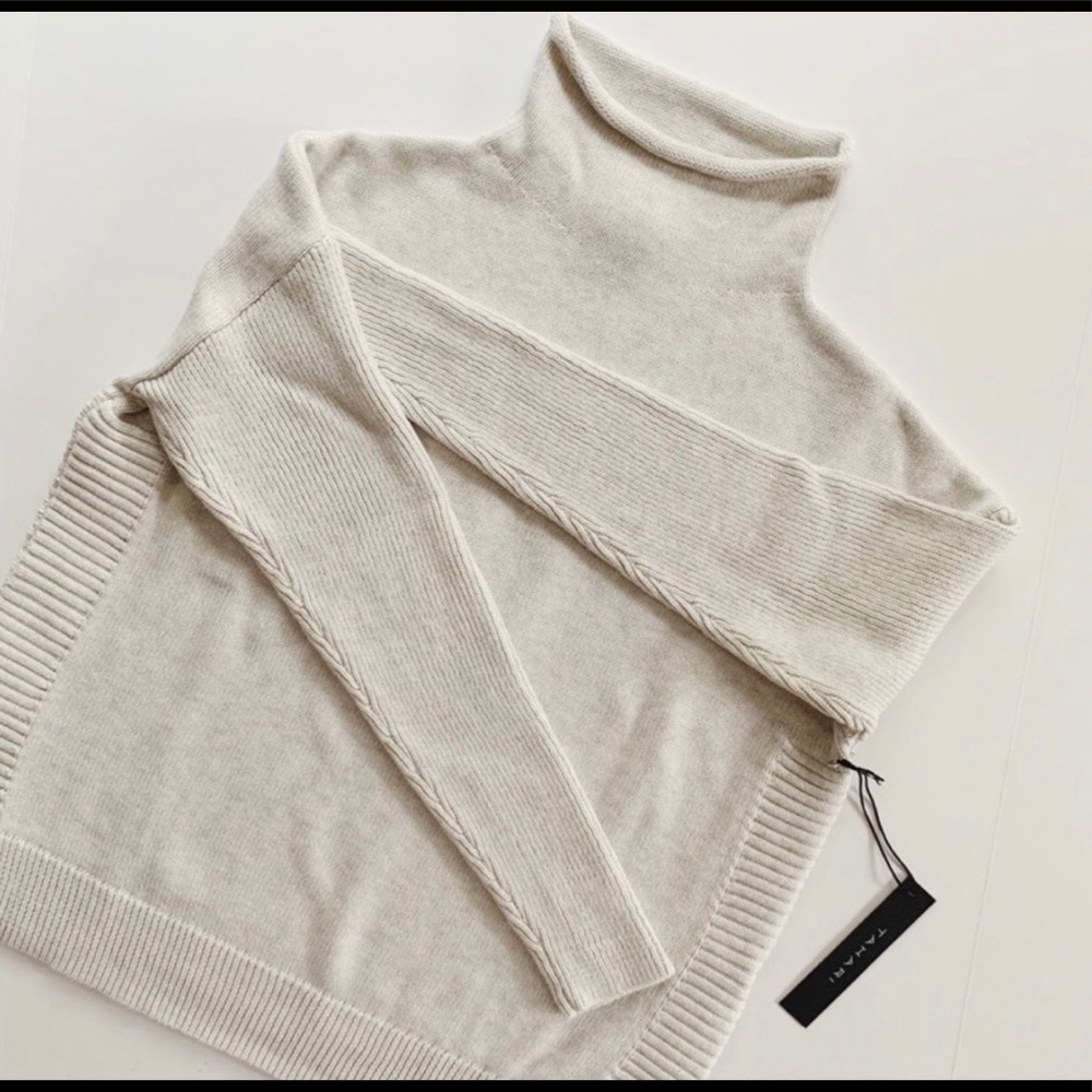 Elle Tahari mock neck side split sweater